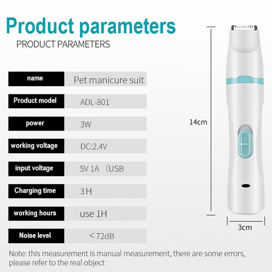 Multifunction 3 IN 1 Pet Grooming Machine Dog Cat Hair Trimmer Pets Clippers Nail Grinding & Foot Hair Trimmer USB Rechargeable